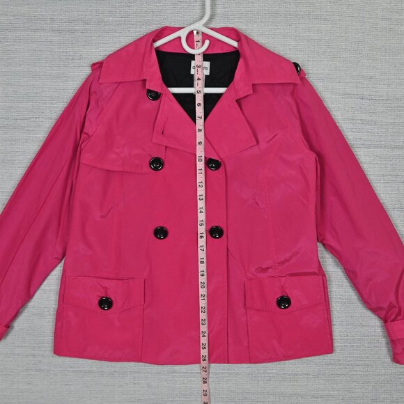 Chico's 70s Retro Preppy Lightweight Windproof Magenta Short Trench Coat Size 1 - Picture 15 of 16